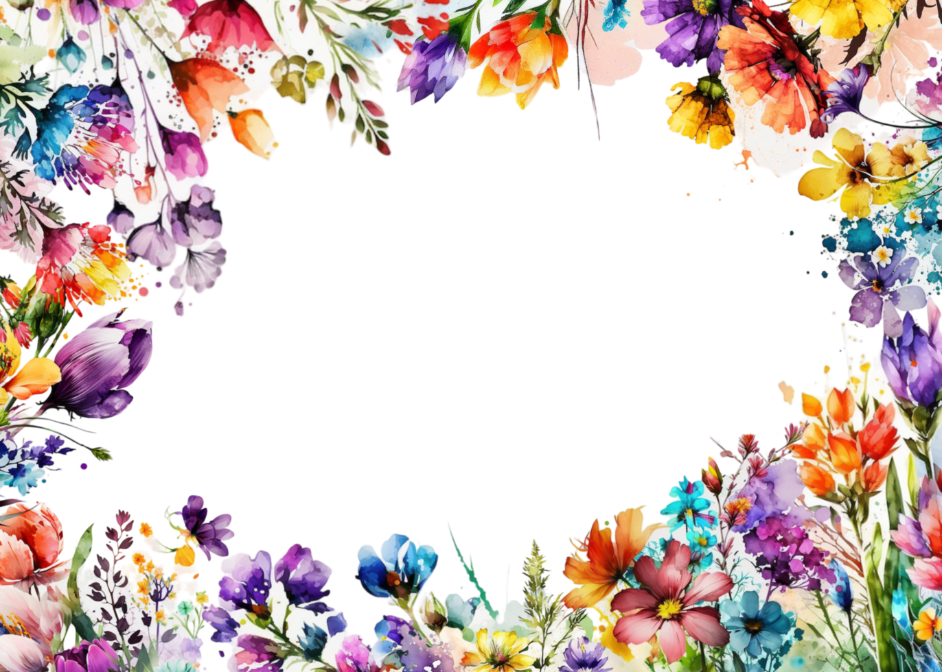 Colorful flowers frame for card design png