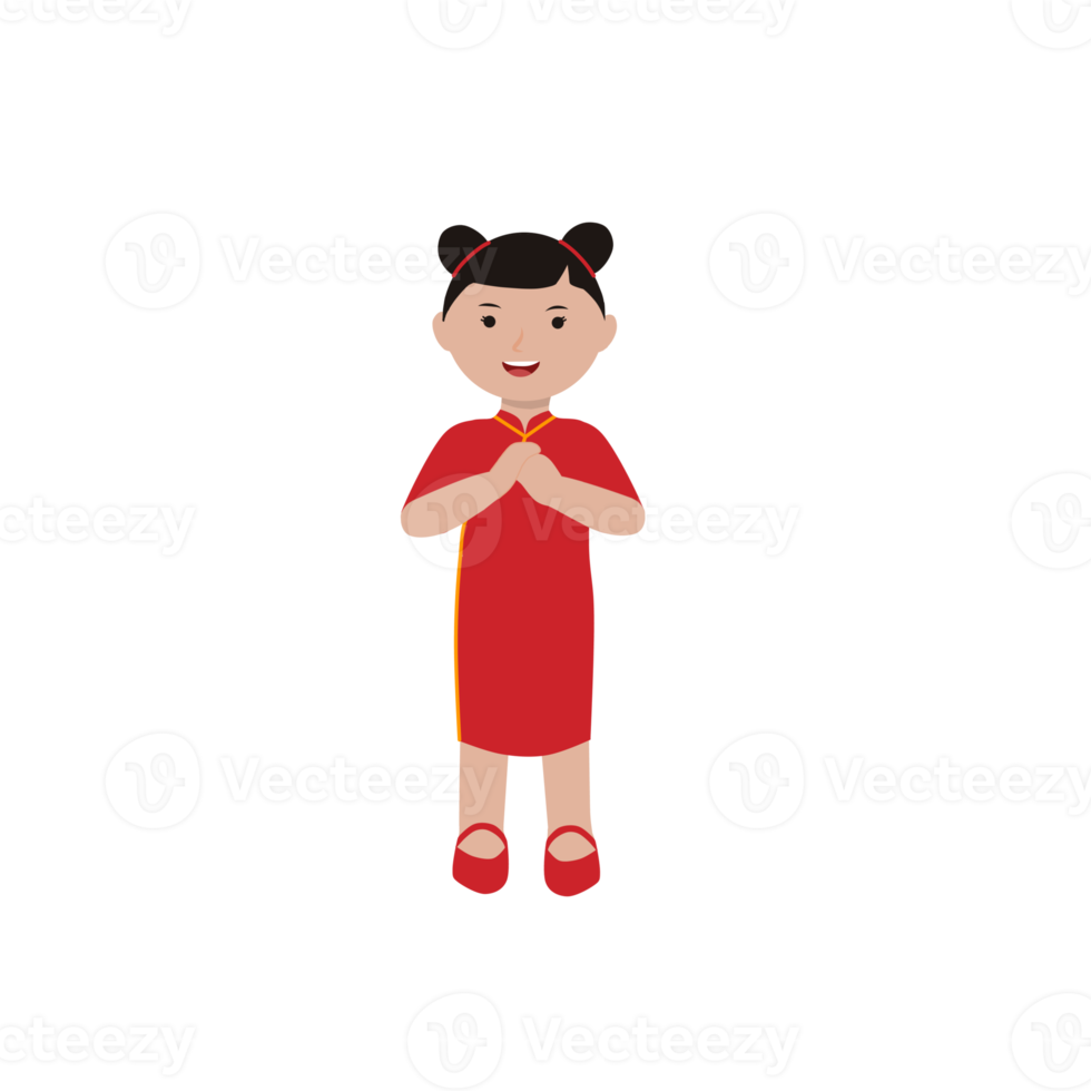 Cute character wearing traditional chinese cheongsam png