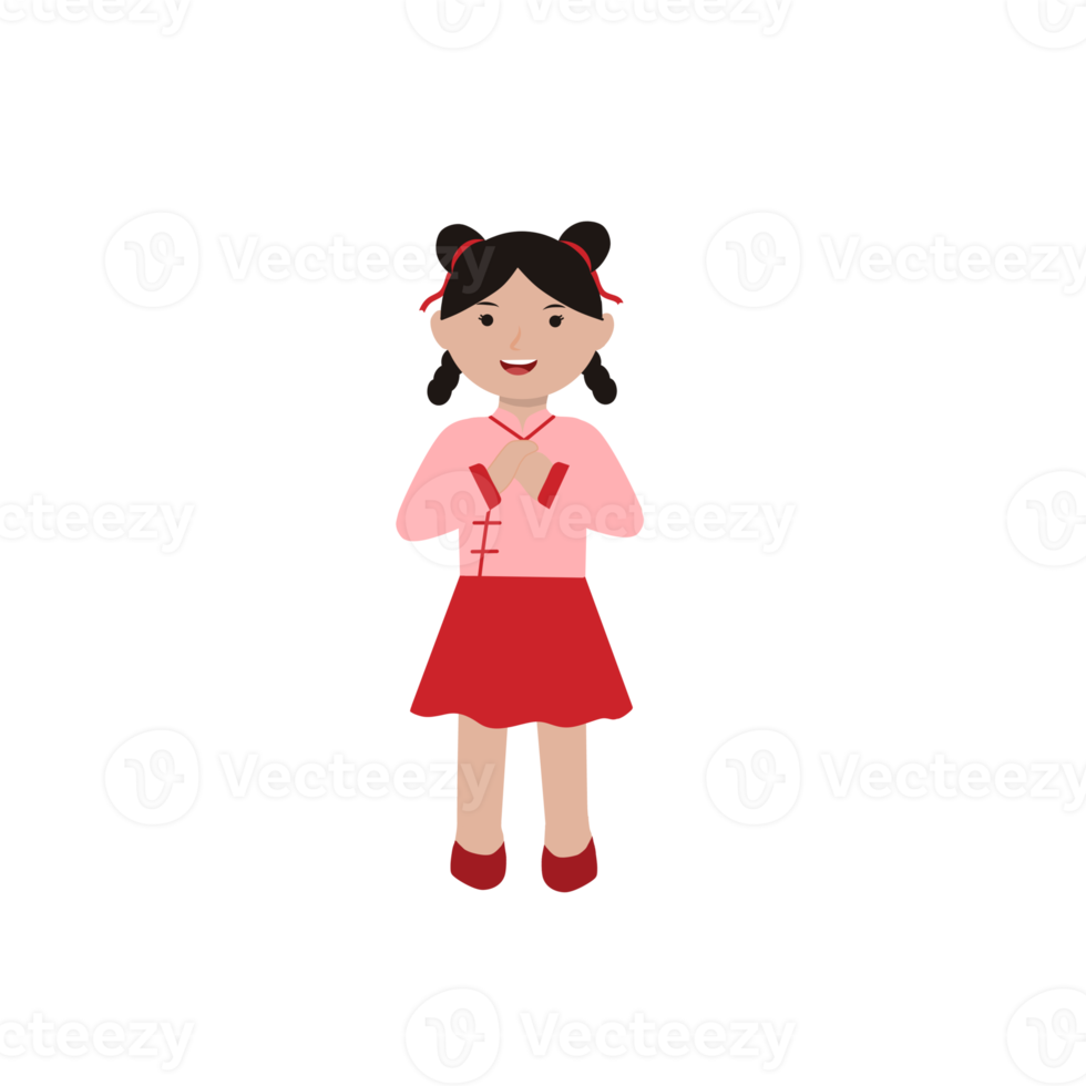 Cute character wearing traditional chinese cheongsam png