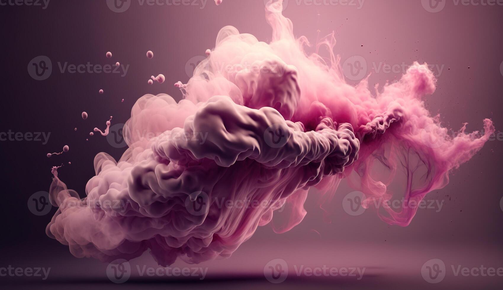 , Flowing light pink, viva magenta smoke with splashes. Soft fluid banner, spring female mood, 3D effect, modern macro realistic abstract background illustration, ink in water effect. photo