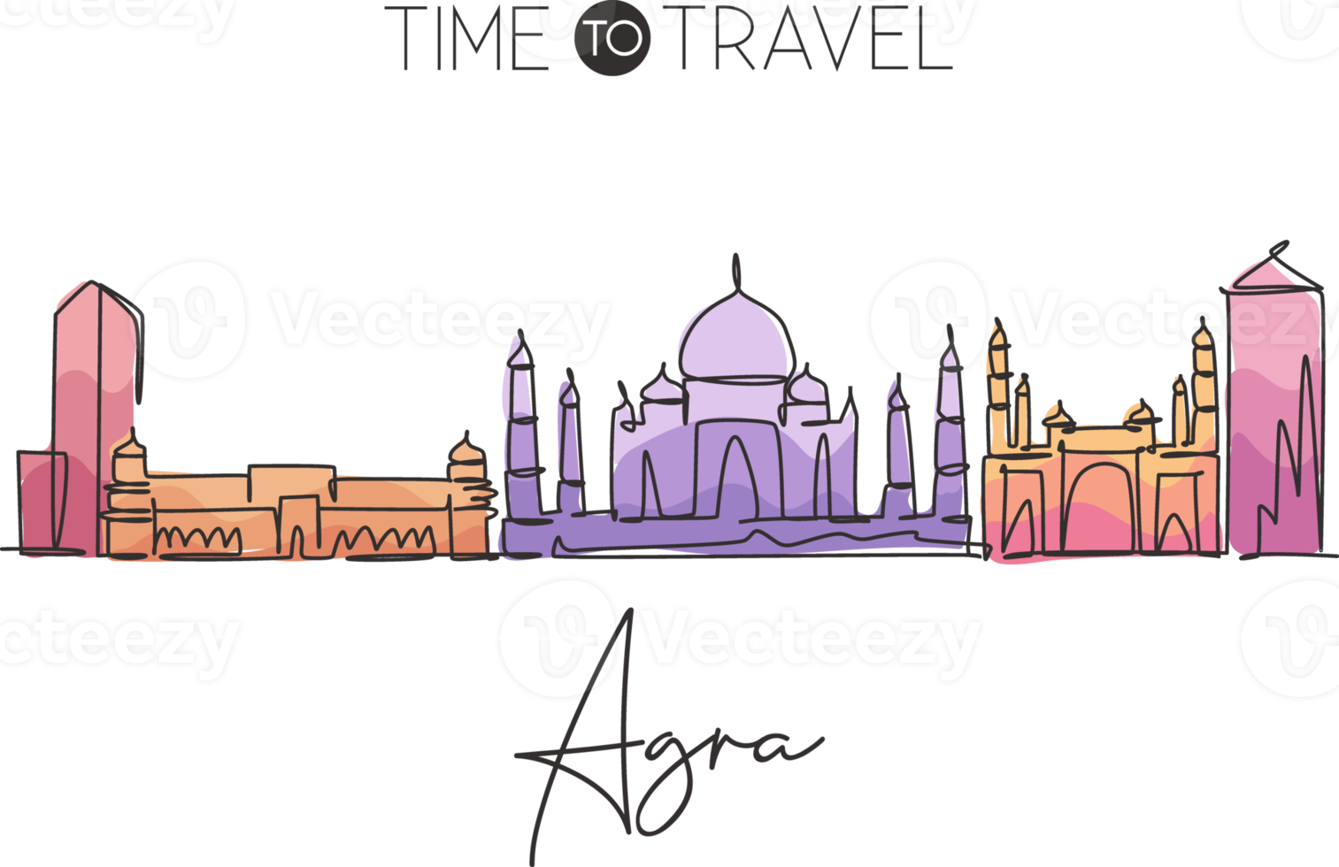 één enkele lijntekening van de skyline van de stad van Agra, India. historische stadslandschap poster print. beste vakantiebestemming. bewerkbare lijn trendy doorlopende lijn tekenen ontwerp vector grafische afbeelding png