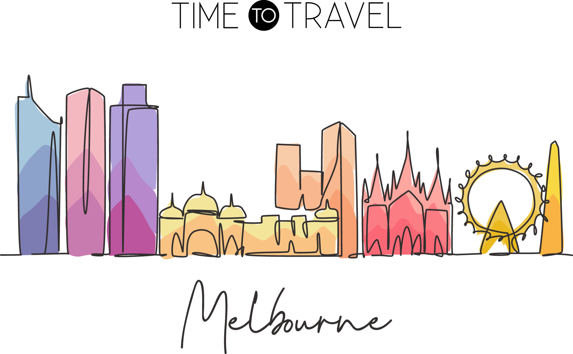 Single Continuous Line Drawing Of Melbourne City Skyline Australia single-continuous-line-drawing-of-melbourne-city-skyline-australia