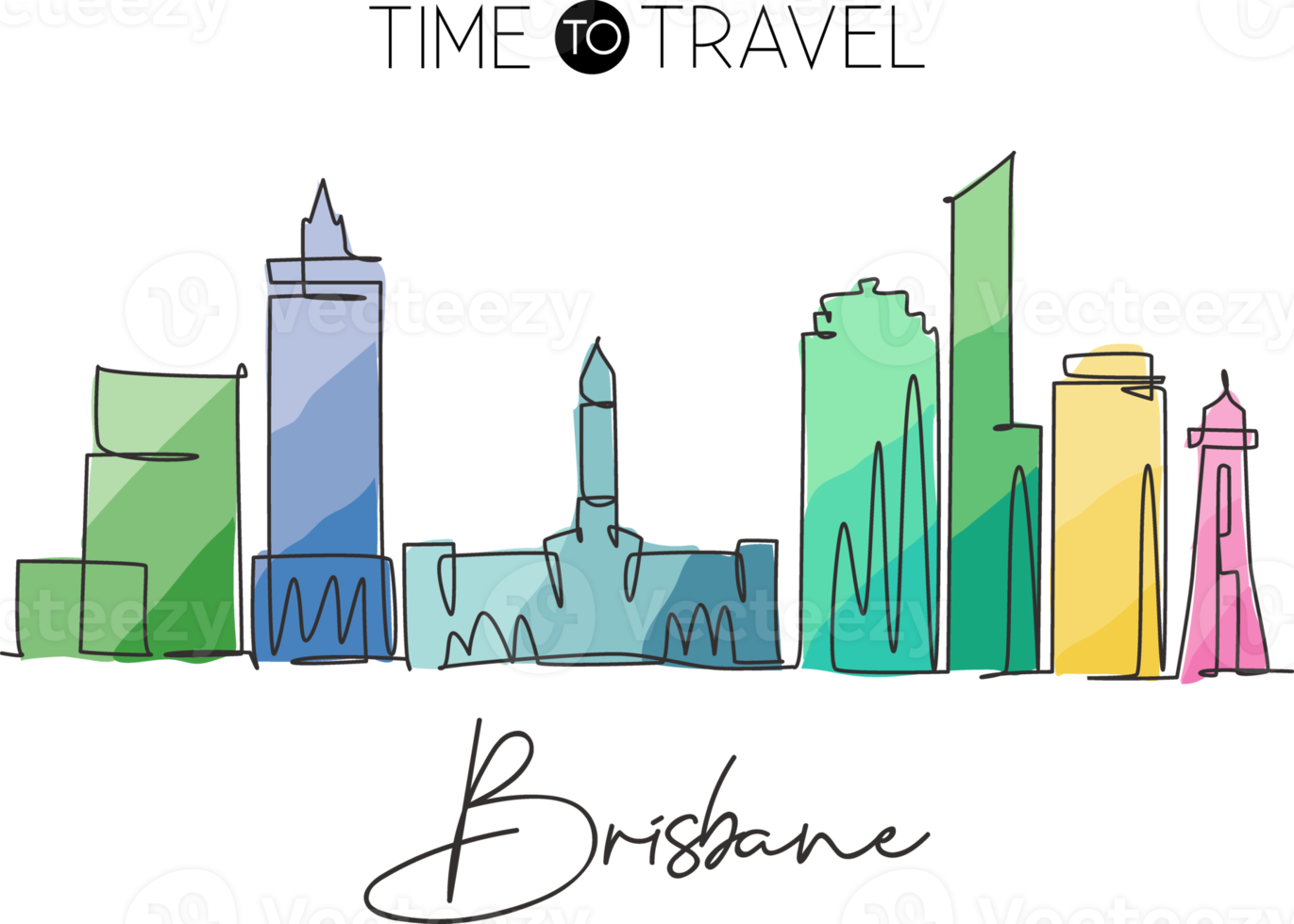 um desenho de linha contínua do horizonte da cidade de brisbane, austrália. belo marco. cartaz de férias de viagens de turismo de paisagem mundial. ilustração vetorial de design de desenho de linha única de traço elegante editável png