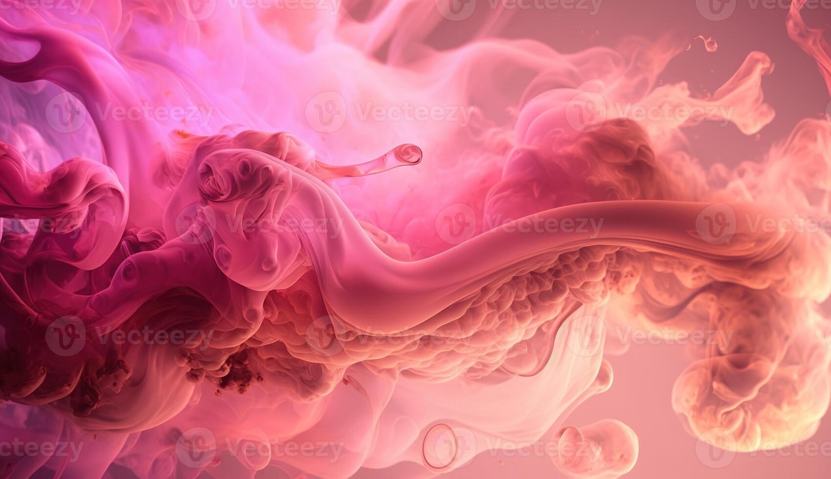 , Flowing light pink, viva magenta smoke with splashes. Soft fluid banner, spring female mood, 3D effect, modern macro realistic abstract background illustration, ink in water effect. photo