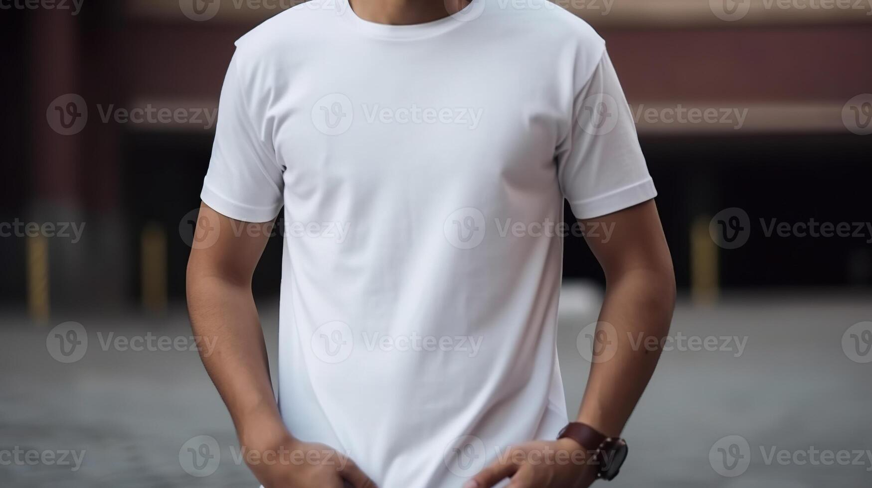 , Realistic white T-Shirt mock up blank put on young man, copyspace for presentation advertising. Blank business concept photo