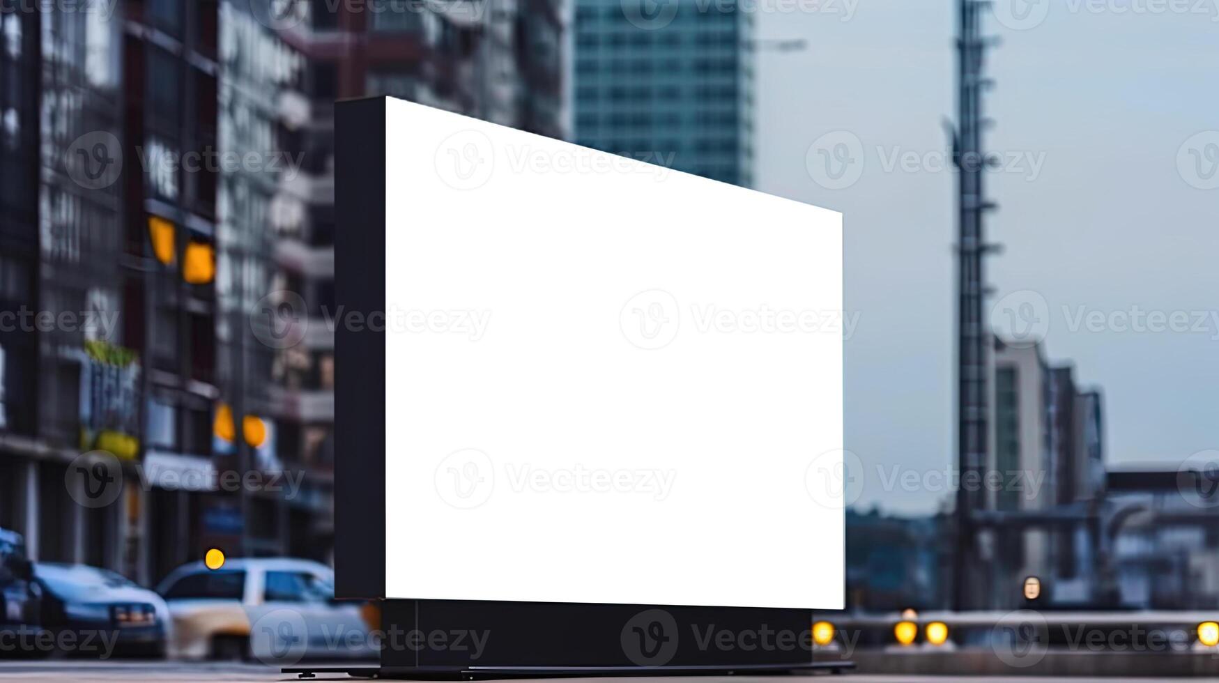 , Realistic street big billboard mock up blank for presentation advertising. Outdoor sign blank in the futuristic city, business concept photo