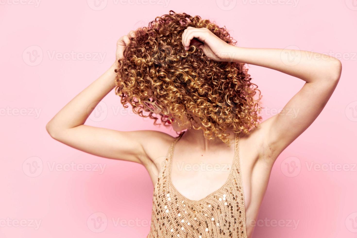Pretty woman Curly hair party disco dress with sequins fashion clothes photo
