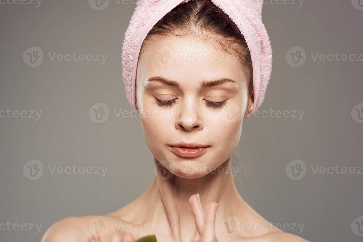 elegant woman mango in hand exotic vitamins clear skin photo