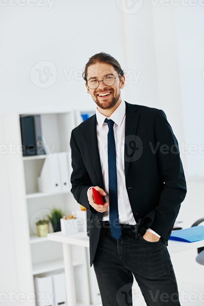 businessman holding a phone telephone office technologies photo