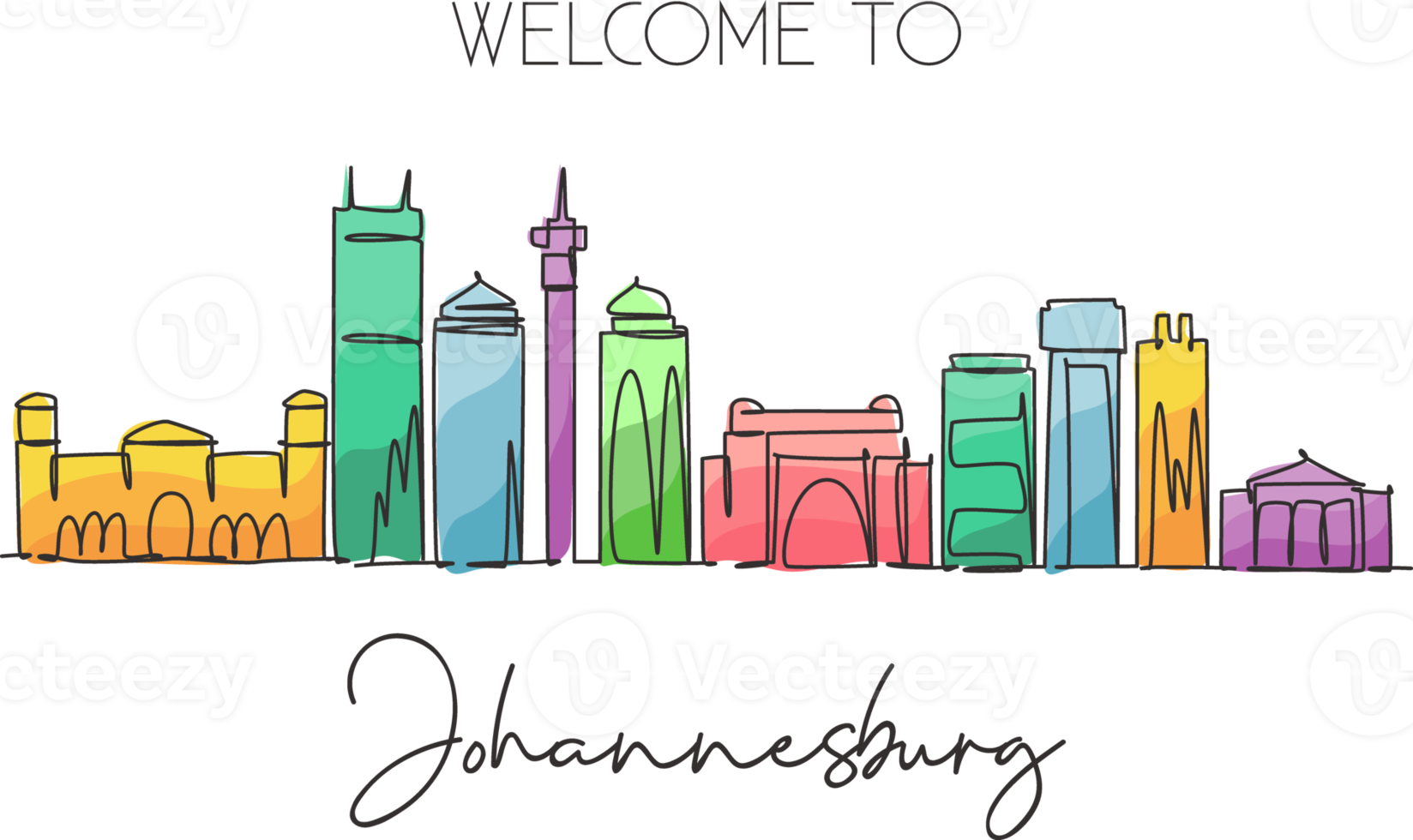 One continuous line drawing of Johannesburg city skyline, South Africa. Beautiful landmark wall decor poster print. World landscape tourism travel. Stylish single line draw design vector illustration png