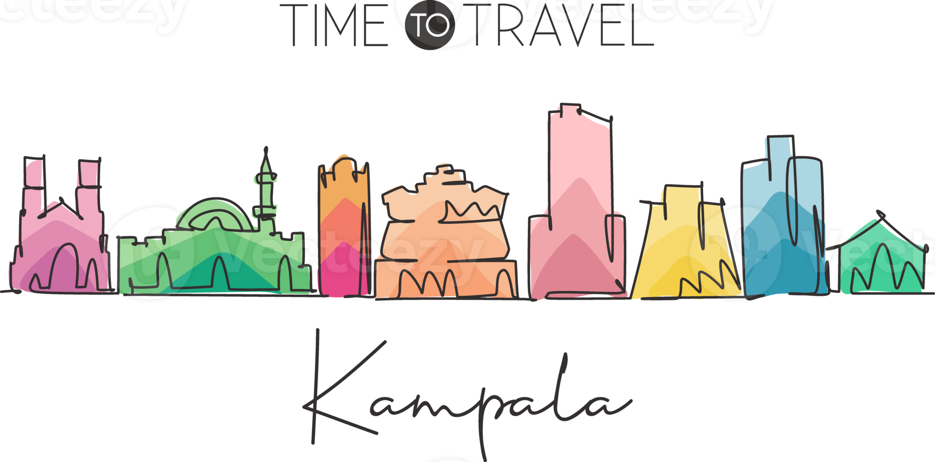 en kontinuerlig linjeritning av kampalas skyline, uganda. vacker stad landmärke vykort tryck. världslandskapsturism och resor. redigerbara eleganta stroke en rad rita design vektorillustration png