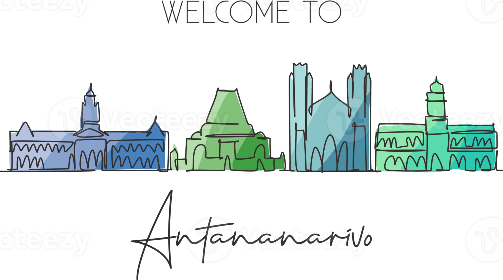 One continuous line drawing of Antananarivo city skyline, Madagascar. Beautiful city landmark. World landscape tourism and travel. Editable stylish stroke single line draw design vector illustration png