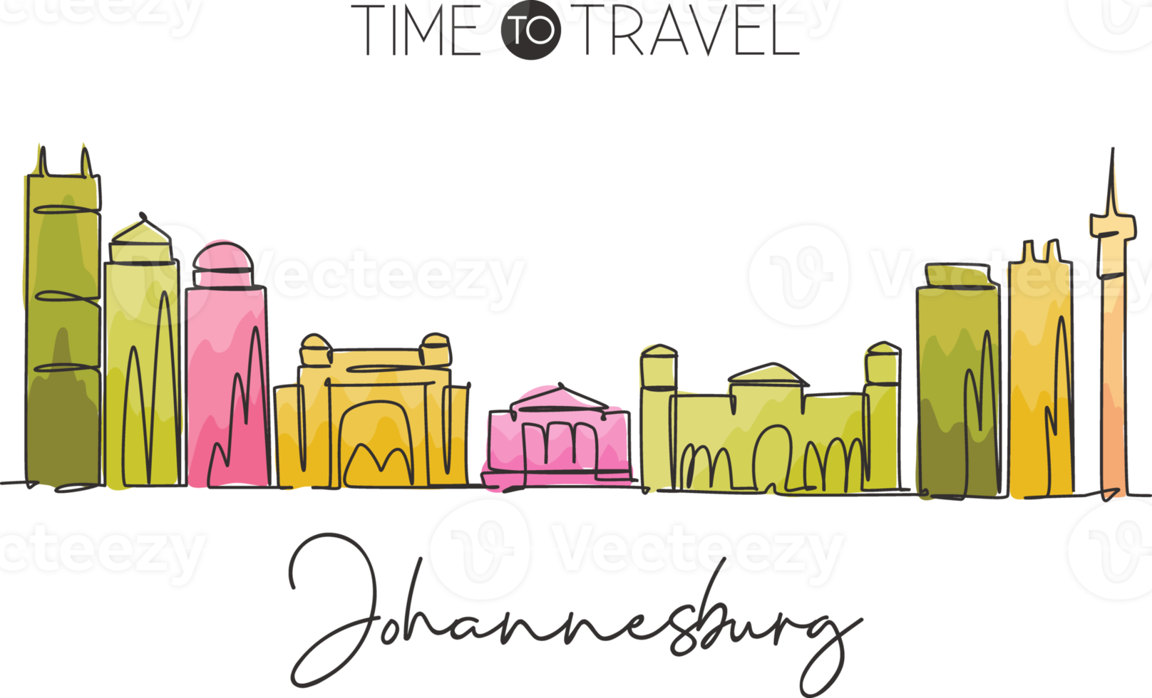 en rad ritning johannesburg stadssilhuett, sydafrika. historisk plats landskap vykort. bästa semestermålet. redigerbara stroke trendiga kontinuerlig linje rita design vektorillustration png