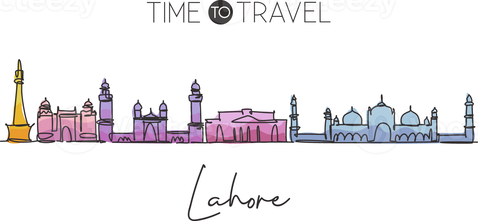 eine durchgehende strichzeichnung der skyline der stadt lahore, pakistan. schönes Wahrzeichen der Stadt. Weltlandschaftstourismus und Reiseurlaub. bearbeitbare, stilvolle, einzeilige, strichzeichnung, design, vektor, illustration png