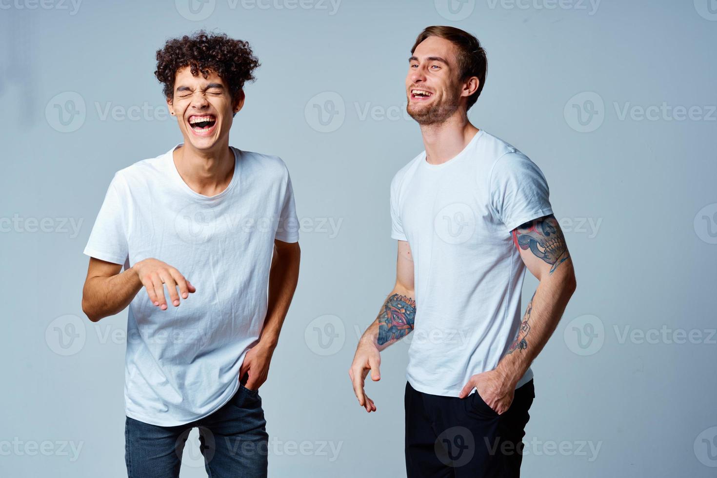 Two cheerful men fun friendship emotions isolated background photo