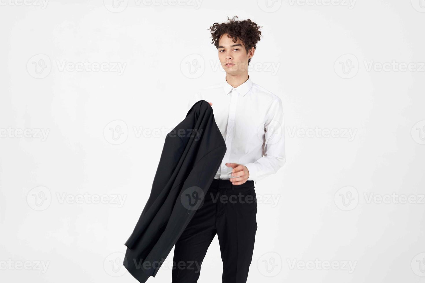 business man in a suit jacket in the hands of modern style photo