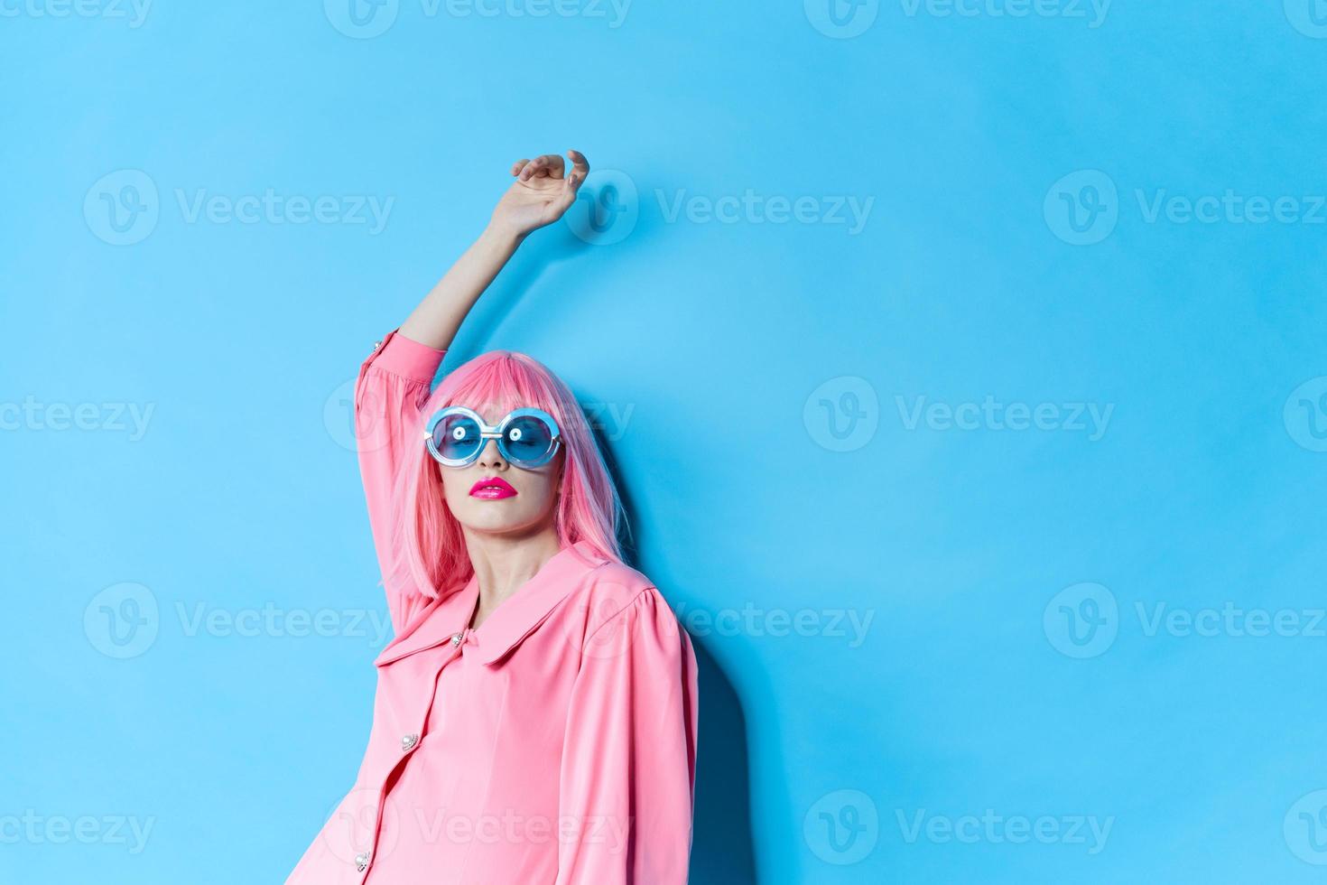 portrait of a woman fashion blue glasses makeup fashion studio model unaltered photo