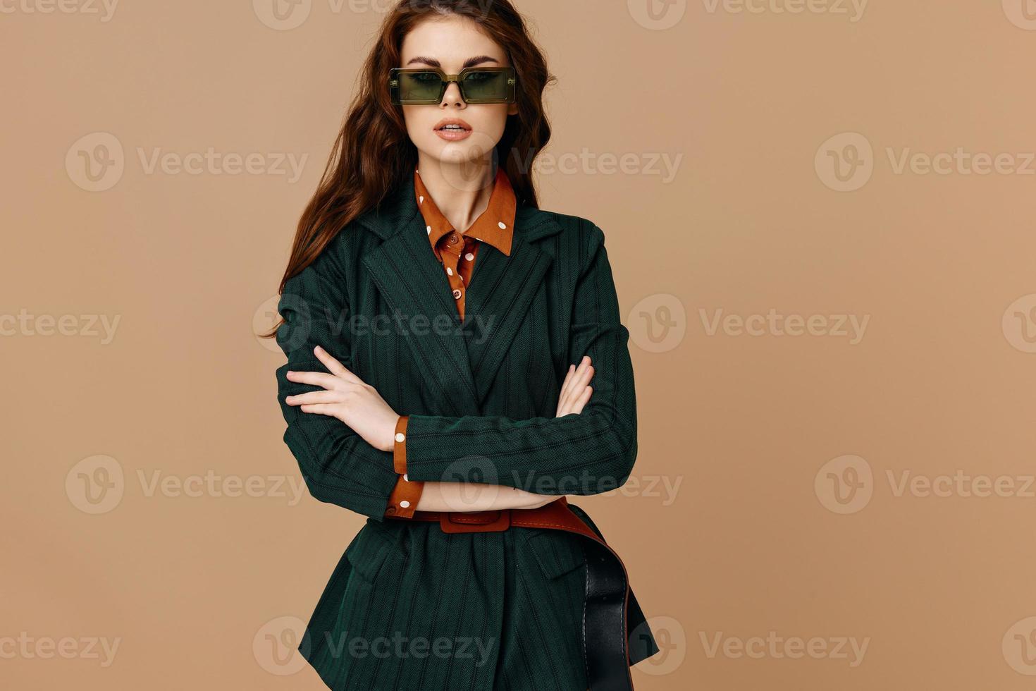 woman in suit glamor sunglasses attractive look fashion photo