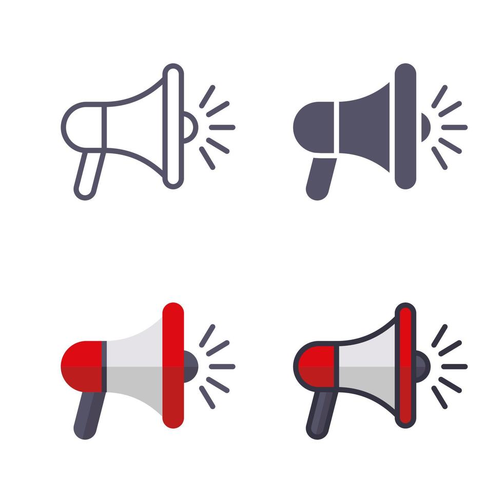 megáfono icono conjunto en varios estilo. altoparlante vector iconos adecuado para promoción, transmitir información, y importante anuncio vector elemento.