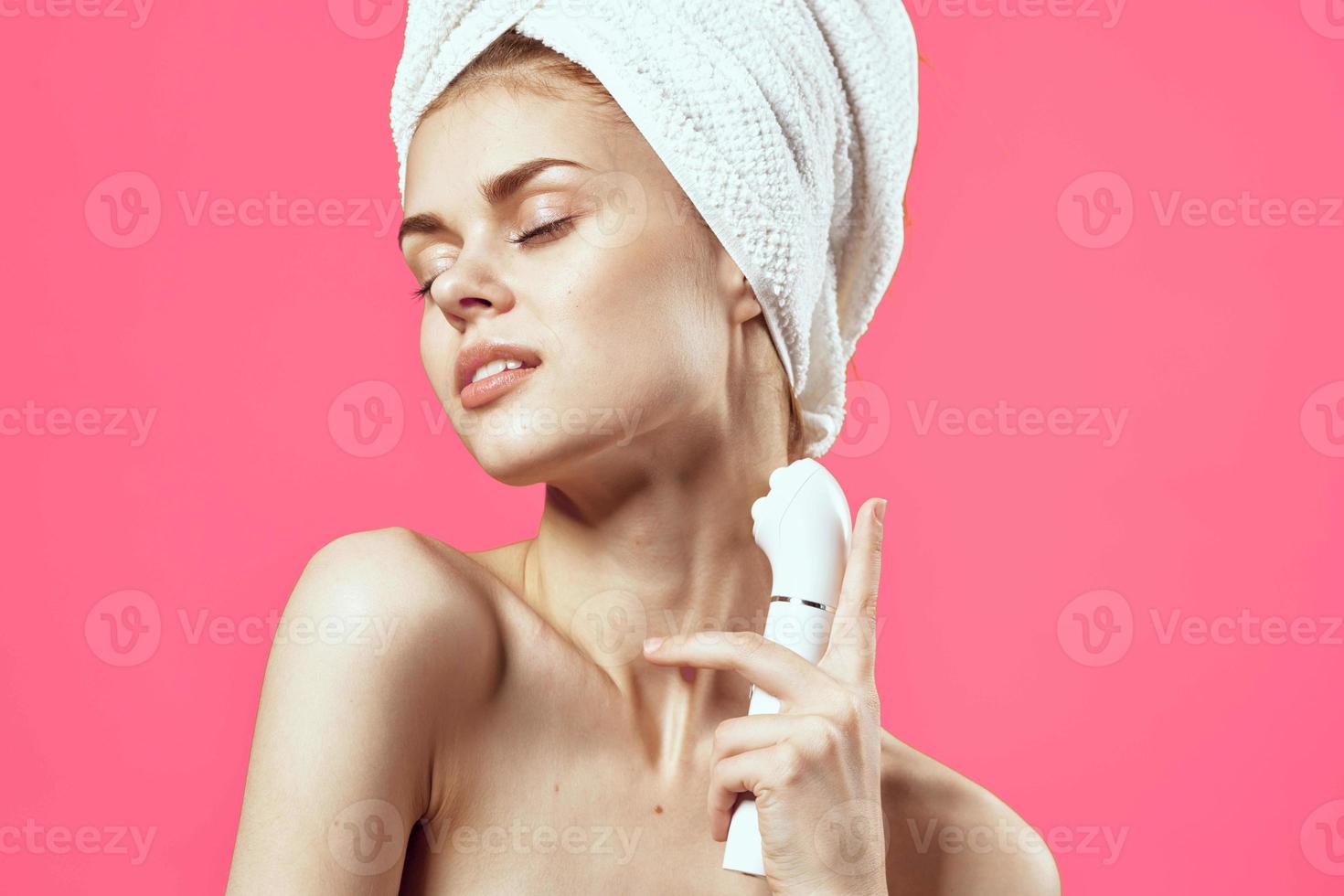pretty woman naked shoulders clear skin cosmetology spa treatments photo