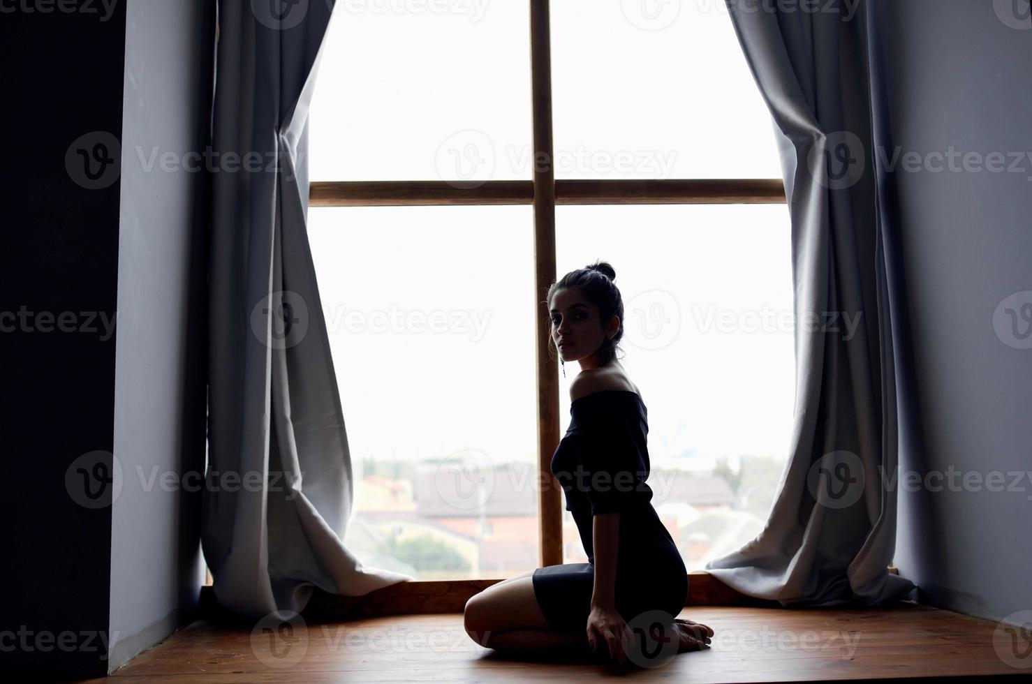 woman model home stained glass window fashion photo