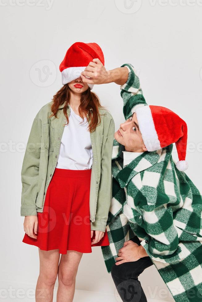 man and woman new year fashion clothes holiday fun studio photo