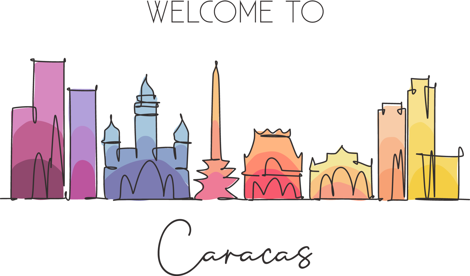 un dibujo de línea continua del horizonte de la ciudad de caracas