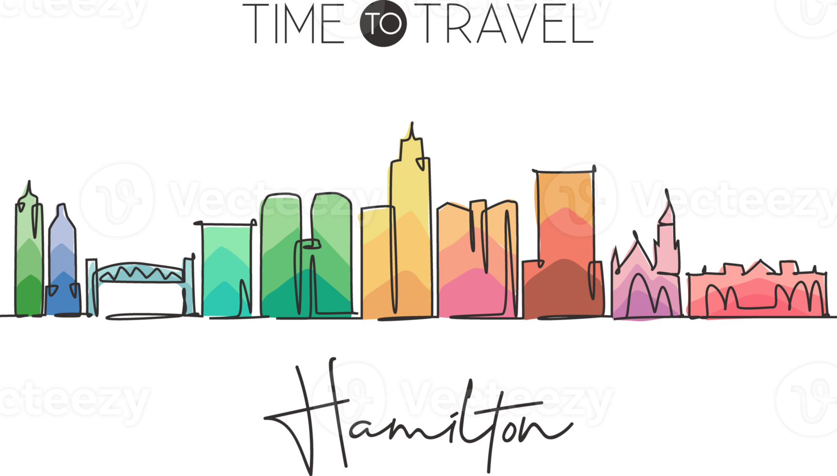 eine einzige strichzeichnung der skyline von hamilton, kanada. Weltstadt-Landschaftshauptwanddekor-Kunstposterdruck. bester ort urlaubsziel. trendige Design-Vektorillustration mit durchgehender Linie png