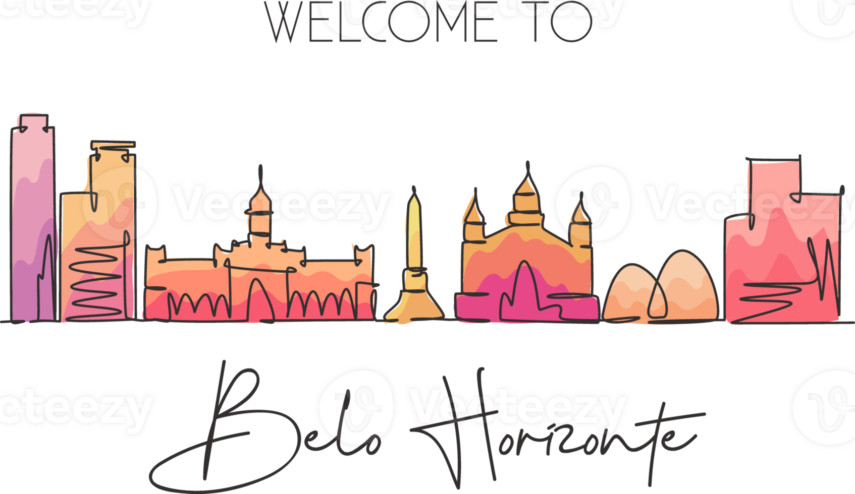 eine durchgehende strichzeichnung der skyline der stadt belo horizonte, brasilien. schönes Wahrzeichen. Weltlandschaftstourismus und Reiseurlaub. bearbeitbare, stilvolle, einzeilige, strichzeichnung, design, vektor, illustration png