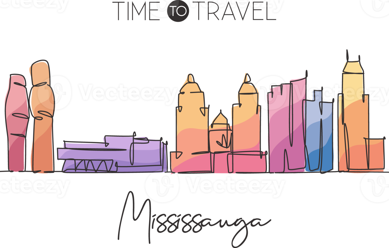 een doorlopende lijntekening skyline van de stad van mississauga, canada. mooie historische ansichtkaart. wereld landschap toerisme reizen vakantie. bewerkbare stijlvolle lijn enkele lijn tekenen ontwerp vectorillustratie png