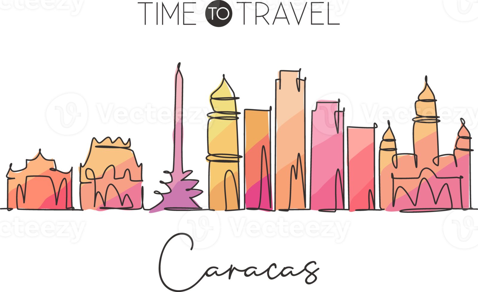 Single continuous line drawing of Caracas city skyline, Venezuela. Famous city scraper and landscape. World travel destination concept. Editable stroke modern one line draw design vector illustration png