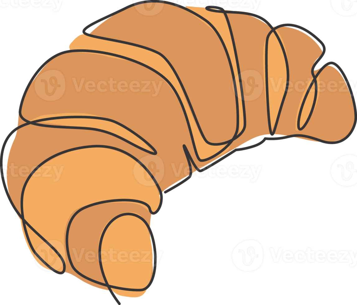 um desenho de linha contínua do emblema do logotipo do restaurante da loja de croissant francês on-line delicioso fresco. conceito de modelo de logotipo de café de loja de pastelaria. ilustração em vetor design de desenho de linha única moderna png