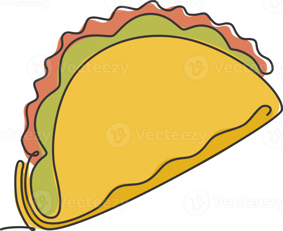 eine einzelne strichzeichnung der frischen mexikanischen taco-logo-vektorgrafikillustration. fast-food-café-menü und mexikanisches restaurant-abzeichen-konzept. modernes Street-Food-Logo mit durchgehender Linienführung png