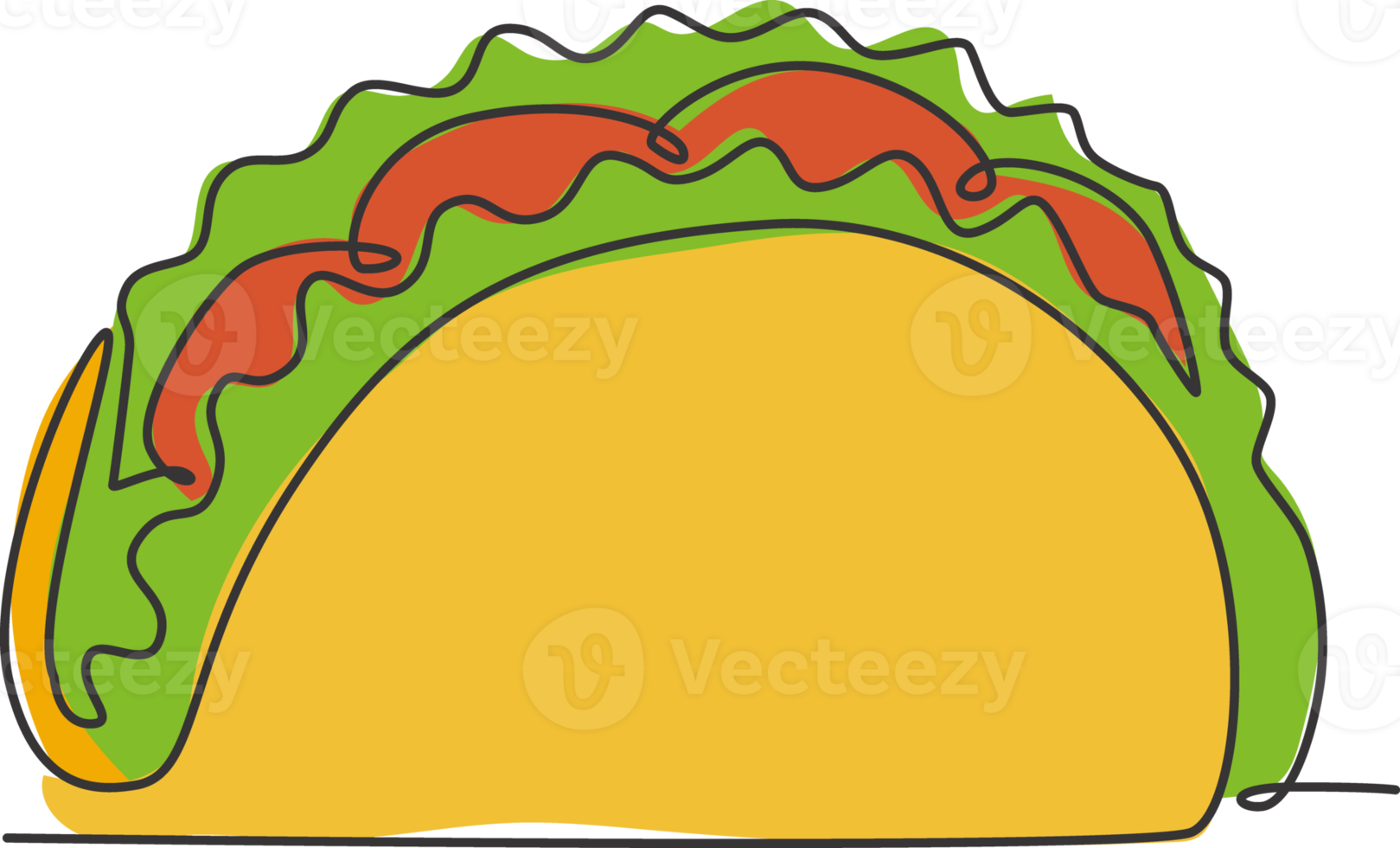 un dibujo de una sola línea de la ilustración gráfica del vector del logotipo del taco mexicano fresco. menú de cafetería de comida rápida de México y concepto de placa de restaurante. diseño de dibujo de línea continua moderna logotipo de comida callejera png