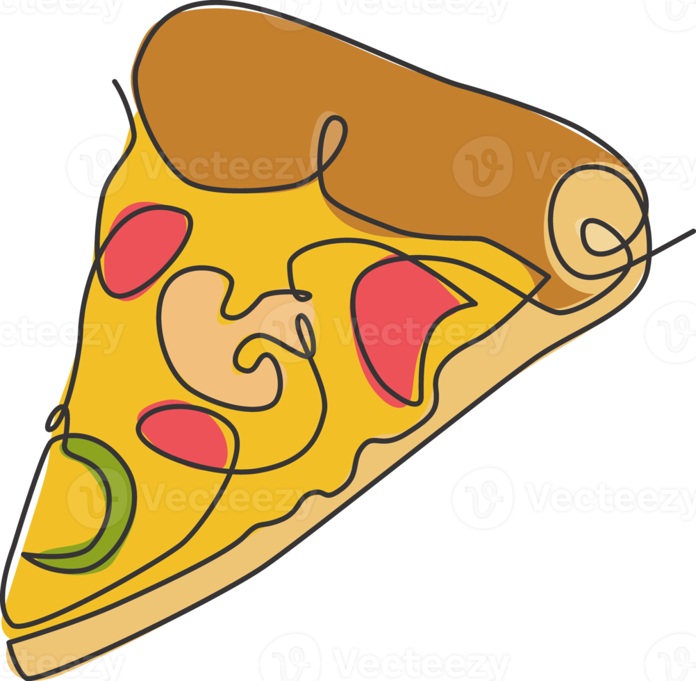 un dibujo de línea continua de la insignia del logotipo del restaurante pizzería italiano fresco y delicioso. concepto de plantilla de logotipo de tienda de café de pizza de comida rápida de italia. ilustración de vector de diseño de dibujo de línea única moderna png