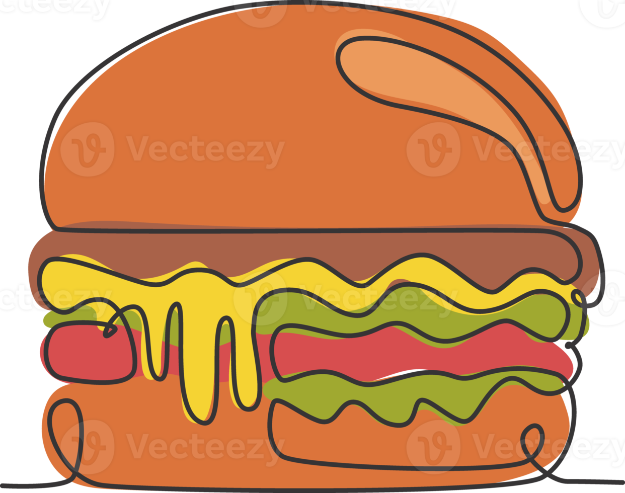 eine durchgehende Strichzeichnung des Logo-Emblems des frischen, köstlichen amerikanischen Burger-Restaurants. Fast-Food-Rindfleisch-Burger-Café-Shop-Logo-Vorlagenkonzept. moderne einzeilige zeichnen-design-vektorillustration png