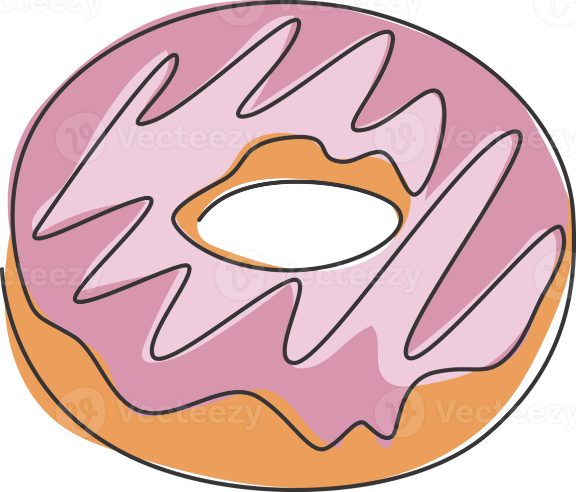 eine einzige Strichzeichnung von frischen süßen Donuts Store Logo Vektorgrafik. Donut-Fast-Food-Café-Menü und Restaurant-Abzeichen-Konzept. modernes Street-Food-Logo mit durchgehender Linienführung png