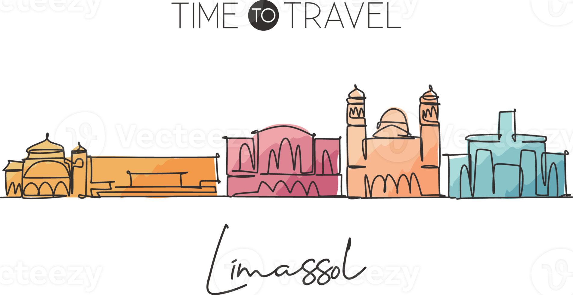 único desenho de linha contínua limassol skyline, chipre. paisagem de raspador de cidade famosa. conceito de impressão de pôster de decoração de parede para casa de destino de viagem mundial. ilustração em vetor design de desenho de uma linha moderna png