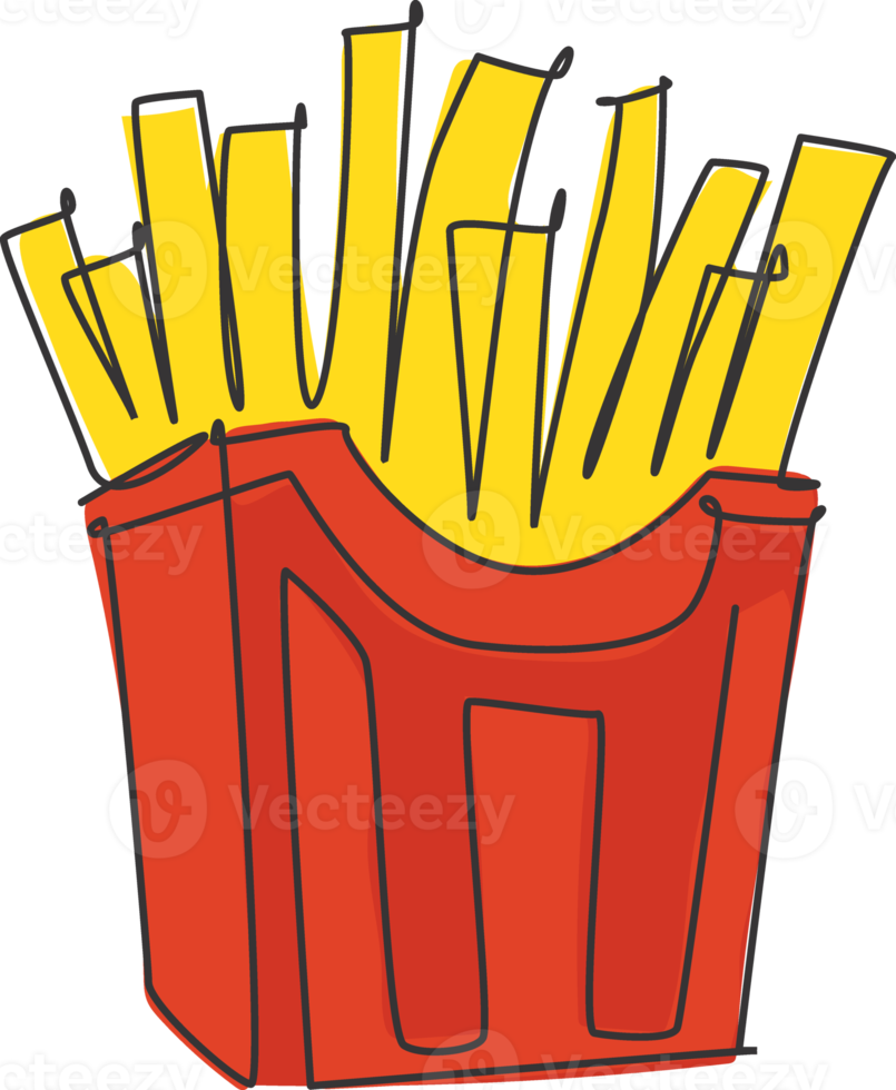 een doorlopende lijntekening van verse heerlijke Amerikaanse frietjes restaurant logo embleem. boxed fastfood café winkel logo sjabloon concept. moderne enkele lijn tekenen ontwerp vectorillustratie png