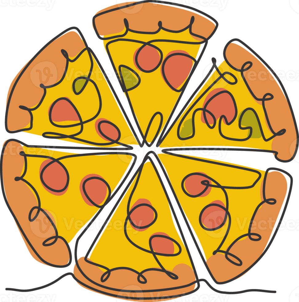 eine durchgehende Strichzeichnung von frischem, leckerem italienischem Pizza-Restaurant-Logo-Abzeichen. Fast-Food-italienische Pizzeria-Café-Shop-Logo-Vorlagenkonzept. moderne einzeilige zeichnen-design-vektorillustration png