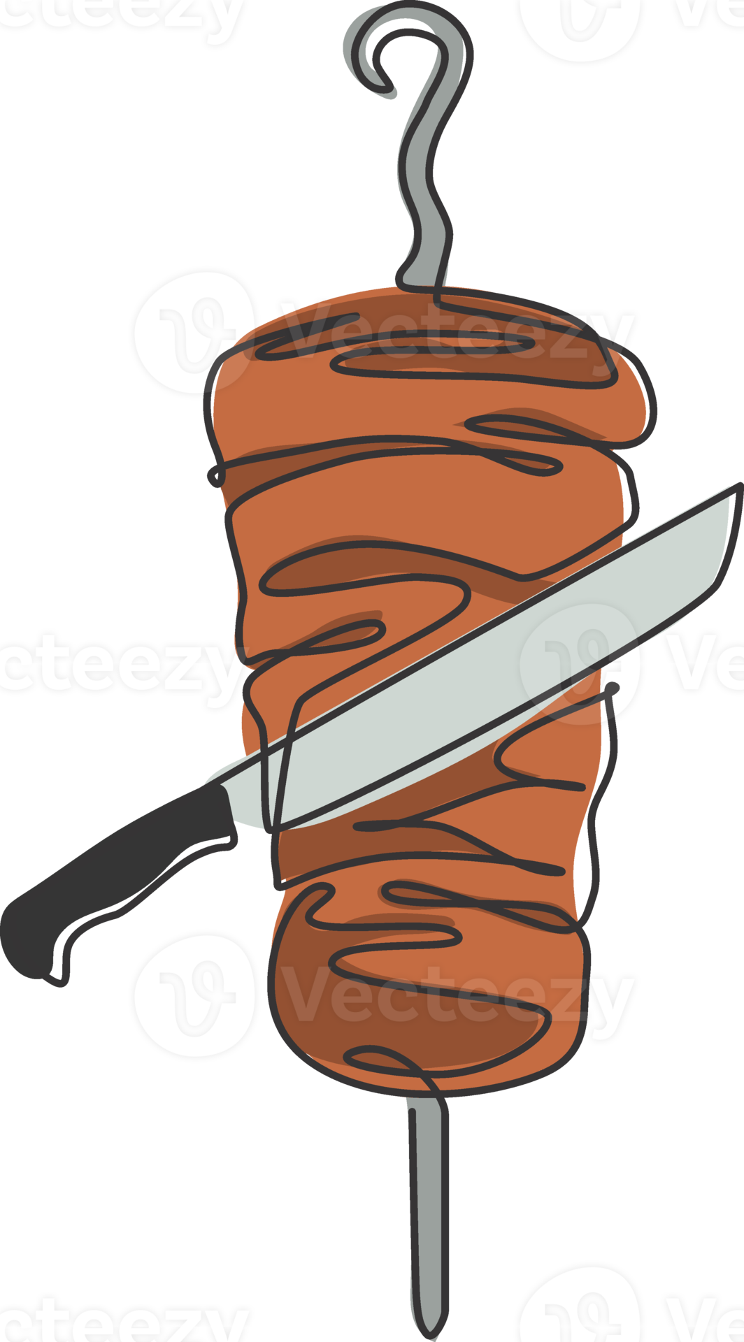 One single line drawing of fresh hot spicy Turkish kebab shop logo