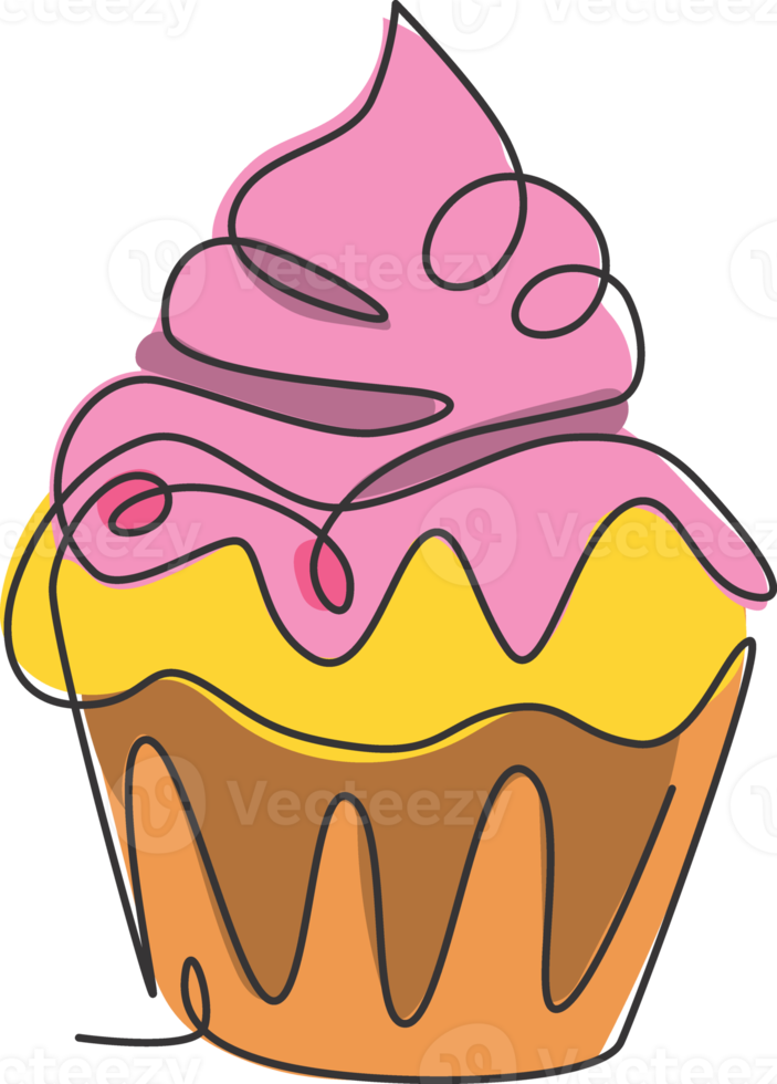 een enkele lijntekening van verse zoete muffin cake online winkel logo vectorillustratie. heerlijk banketbakkersmenu en restaurantkentekenconcept. modern doorlopende lijntekening ontwerp cookies logotype png