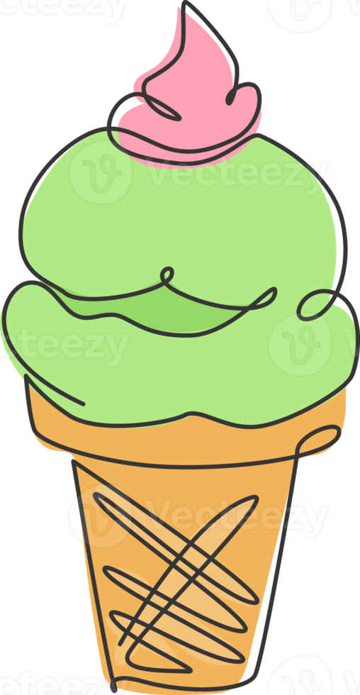 un dibujo de línea continua del delicioso emblema del logotipo del restaurante de la tienda de conos de helado americano fresco. concepto de plantilla de logotipo de tienda de café helado. ilustración de vector de diseño de dibujo de línea única moderna png