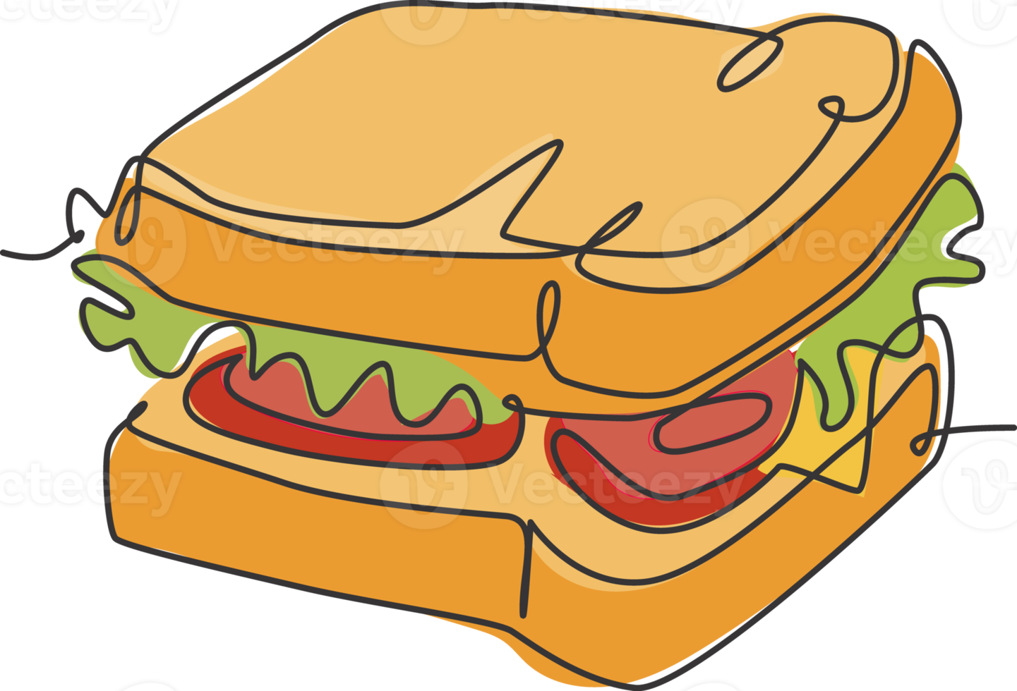 un dibujo de una sola línea de la ilustración de arte gráfico vectorial del logotipo de sándwich fresco. menú de cafetería de comida rápida para perros calientes y concepto de placa de restaurante. diseño de dibujo de línea continua moderna logotipo de comida callejera png