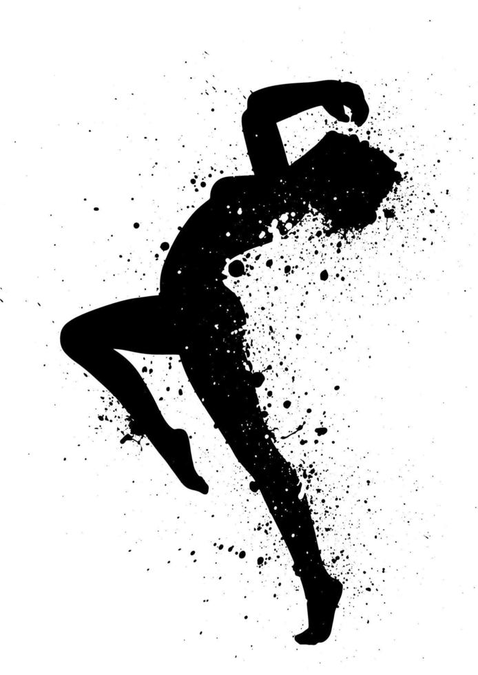 Grunge splatter silhouette of a female in a modern dance pose vector