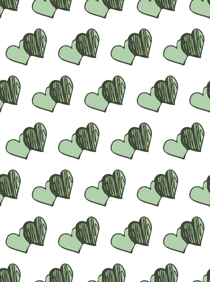 Doodle hearts in green style vector