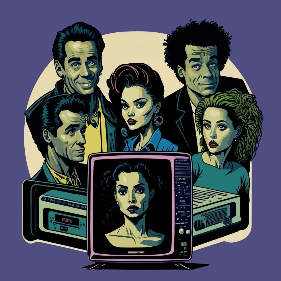 Años 90 televisión espectáculo personaje camiseta diseño vector