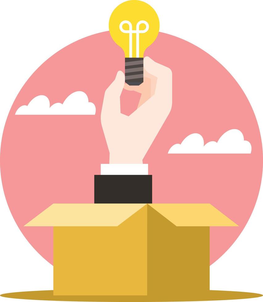 Human Hand With A Light Bulb In A Cardboard Box vector