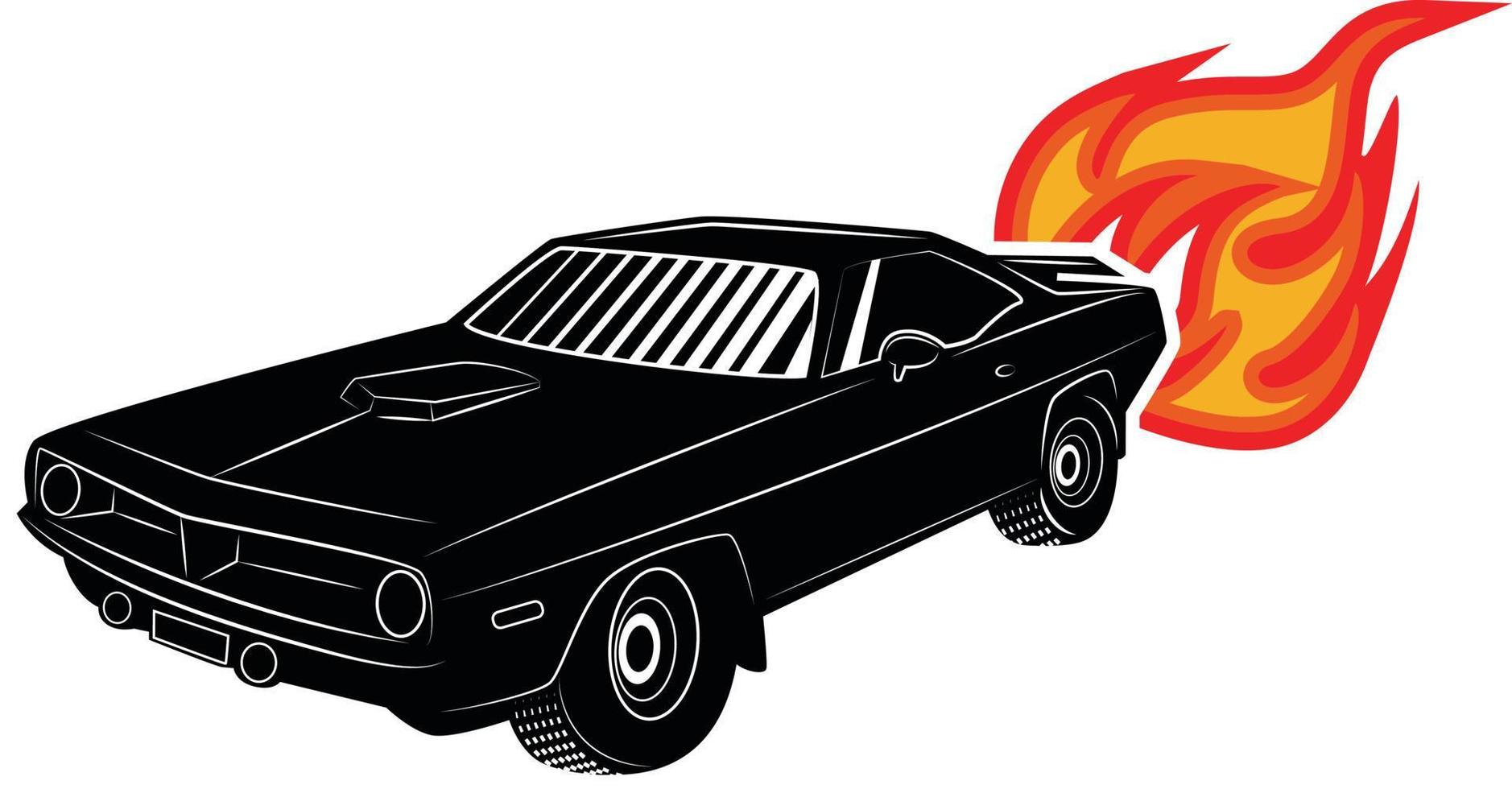 vector imagen de un Deportes coche con cansada tubería en fuego