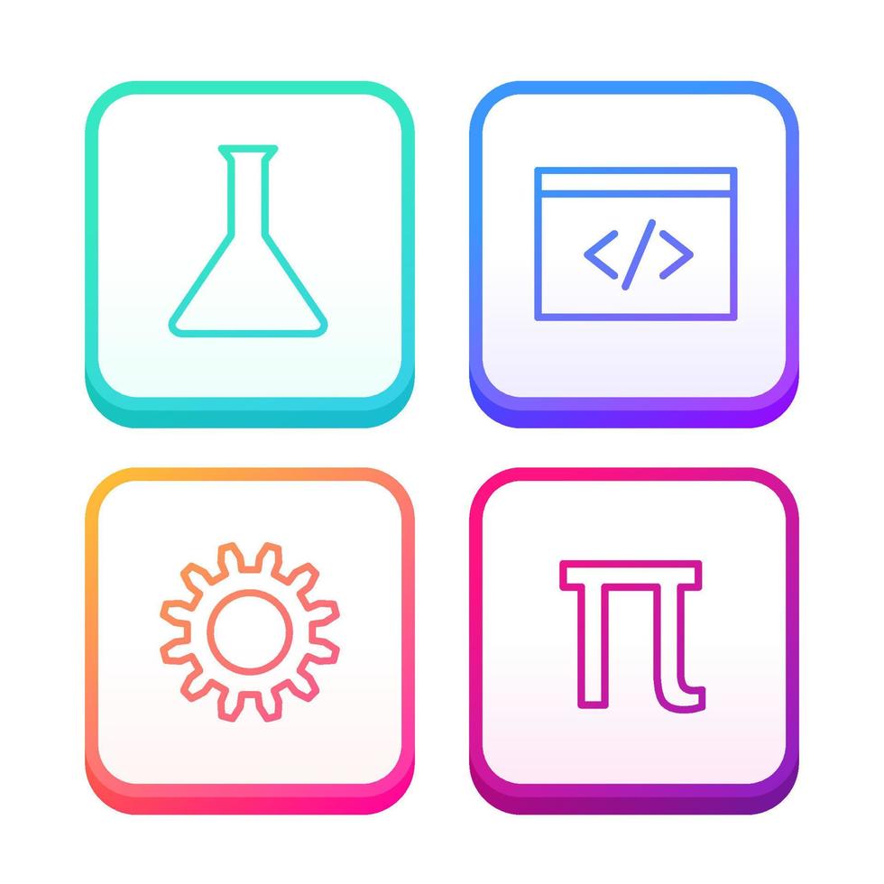 Ciencias tecnología Ingenieria y matemáticas vástago degradado íconos para educación y carreras infografia o gráfico elementos vector